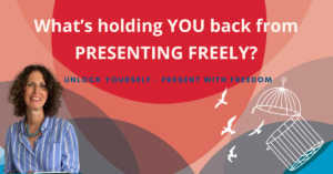 Professional speaker presenting confidently after letting go of perfectionism and excessive control during a presentation.